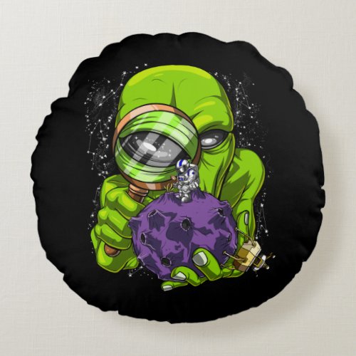 Space Alien Astronaut Abduction UFO Conspiracy Round Pillow