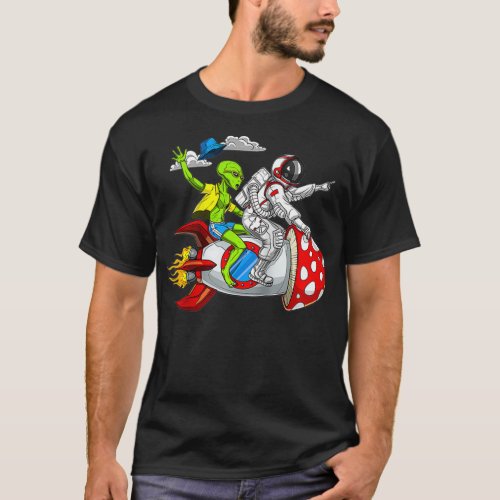 Space Alien Astronaut Mushrooms Rocket Psychedelic T_Shirt