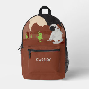 Space Alien Astronaut Planet Stars Kids Name Printed Backpack