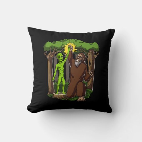 Space Alien Bigfoot Mystery Conspiracy Theory Throw Pillow