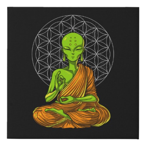 Space Alien Buddha Zen Yoga Meditation Cosmic Faux Canvas Print