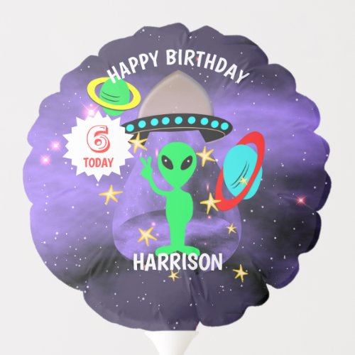 Space Alien Cute Cartoon Personalized Birthday Balloon