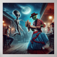  "Space Alien Dancing", "Old West Saloon", Cowgirl
