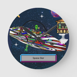 Space alien drink bar ufo round clock
