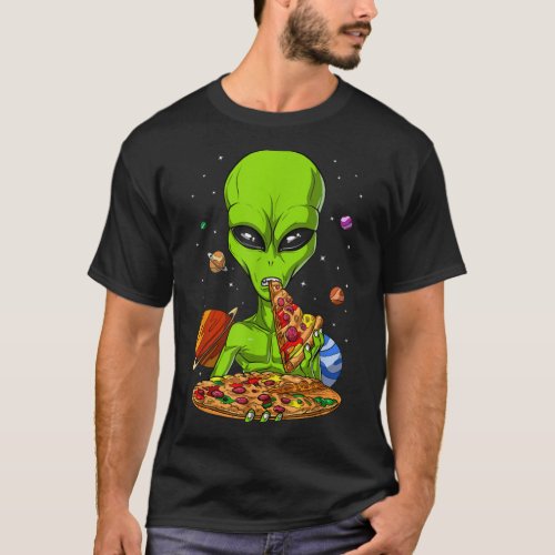 Space Alien Eating Pizza Funny UFO Science Fiction T_Shirt