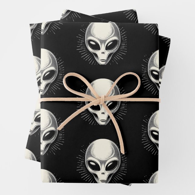 Space Alien Extraterrestrial Science Fiction Wrapping Paper Sheets (In situ)