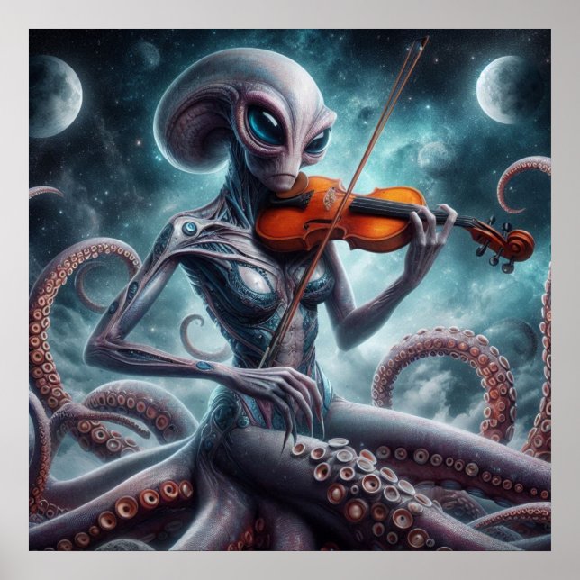 Space Alien Femail Octopus Violin Player 03X Poster (Front)