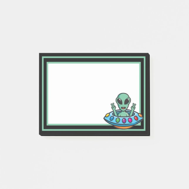 Space Alien Flying Saucer Post-It Notes (Front)