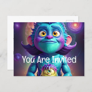 Space Alien & Friend Invitation Postcard