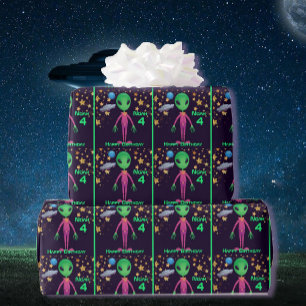 Space Alien Happy Birthday NAME AGE Cute Wrapping Paper