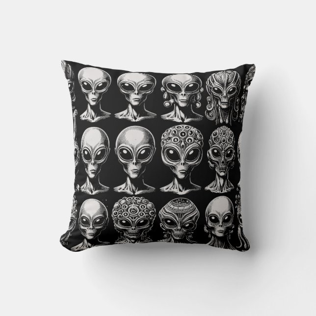 Space Alien Heads Extraterrestrial Sci Fi Throw Pillow (Front)