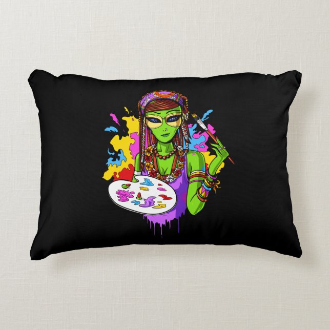 Space Alien Hippie Painting Artist Accent Pillow (Front)