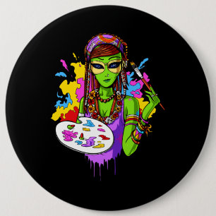 Space Alien Hippie Painting Artist Button