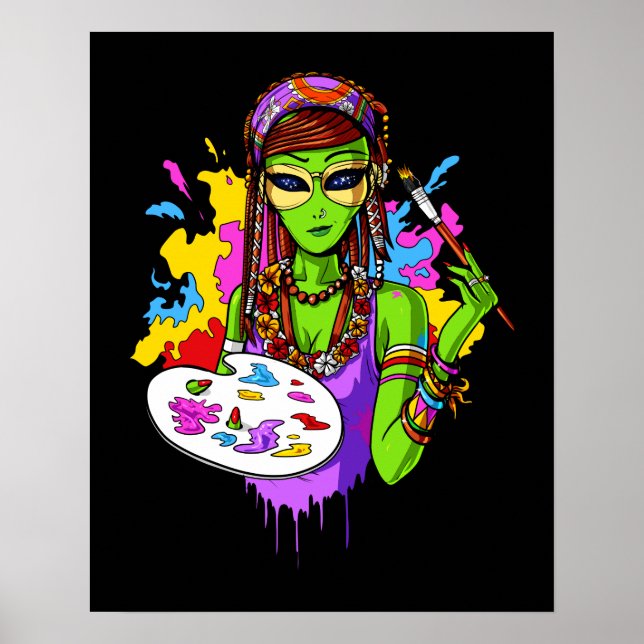Space Alien Hippie Painting Artist Poster (Front)