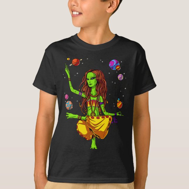 Space Alien Hippie Yoga Zen Meditation Psychedelic T-Shirt (Front)