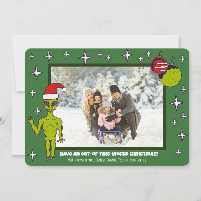 Space Alien in a Santa Hat Christmas Photo Announcement (Front)