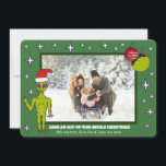 Space Alien in a Santa Hat Christmas Photo Announcement<br><div class="desc">Send some out-of-this-world Christmas greetings their way with this photo Christmas card. An illustration of a lime green alien in a Santa hat and some ornaments that look like Christmas balls accent your snapshot. Add your own custom greeting as well as a personalized from message.</div>