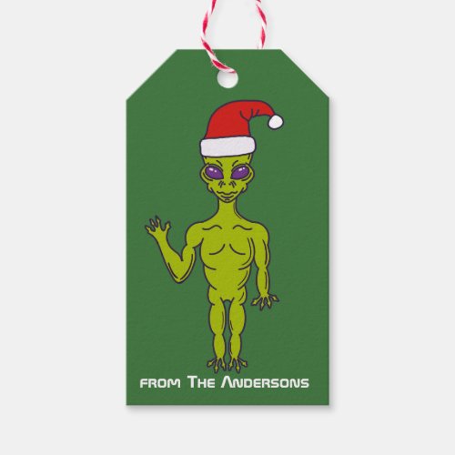Space Alien in a Santa Hat Personalized Christmas Gift Tags