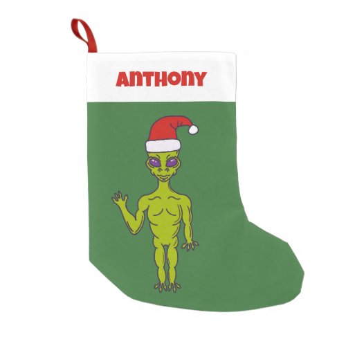 Space Alien in a Santa Hat Personalized Small Christmas Stocking