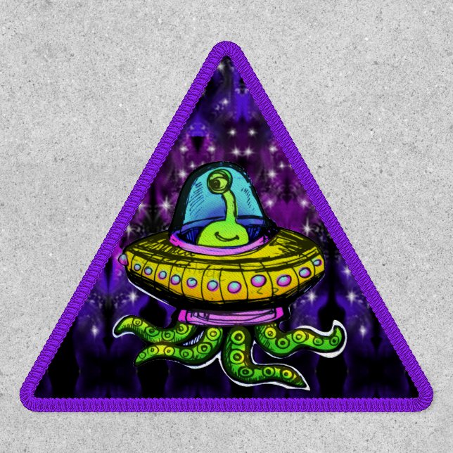 Space Alien in a UFO Flying Saucer Patch (Front)