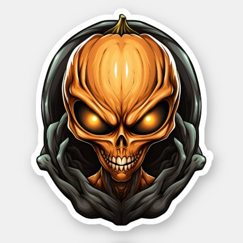 Space Alien Orange Pumpkin Face Cartoon Alien Sticker