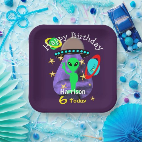 Space Alien Outer Space Cute Kids Birthday Party P Paper Plates