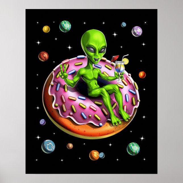 Space Alien Riding Donut Poster (Front)