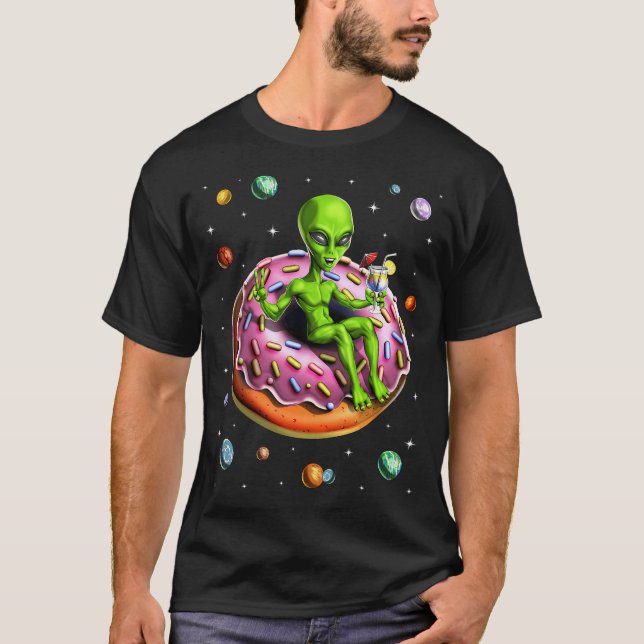 Space Alien Riding Donut T-Shirt (Front)