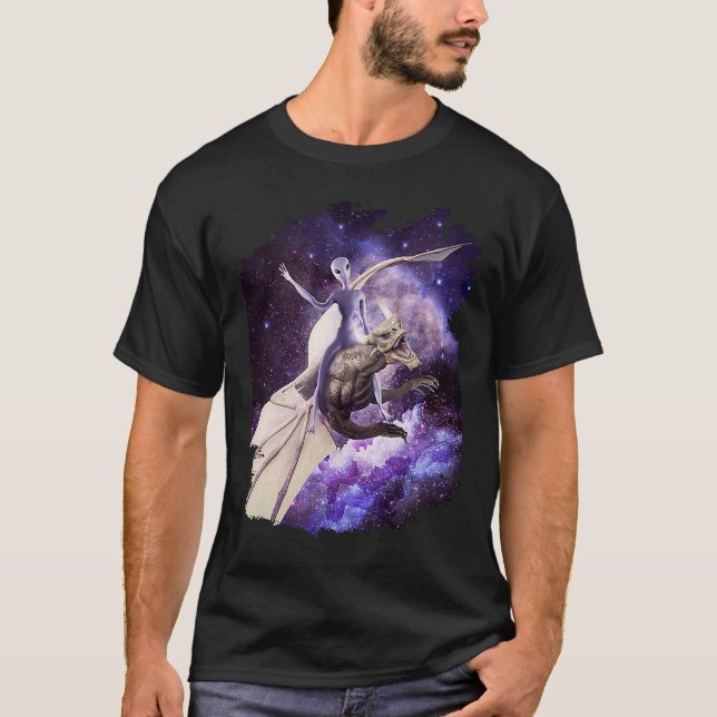 Space Alien Riding Dragon T-Shirt (Front)