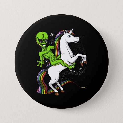 Space Alien Riding Magical Unicorn UFO Button
