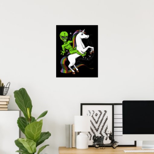 Space Alien Riding Magical Unicorn Ufo Poster Zazzle