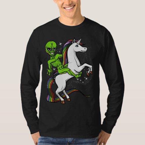 Space Alien Riding Magical Unicorn UFO T_Shirt