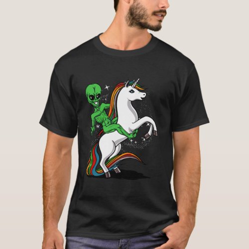 Space Alien Riding Unicorn Funny Ufo Boys Girls Ki T_Shirt