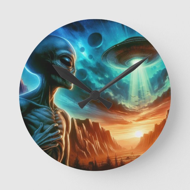 Space Alien Round Clock (Front)