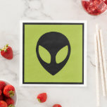 Space Alien Science Fiction Extraterrestrial  Paper Dinner Napkins<br><div class="desc">Elevate your table settings with these eye-catching green dinner napkins featuring a bold black space alien head design. Perfect for dinner parties, picnics, and special gatherings, these napkins combine practicality with a fun, sci-fi-inspired aesthetic. Whether you're a devoted ufologist, an enthusiast of flying saucers, or simply fascinated by the mysteries...</div>