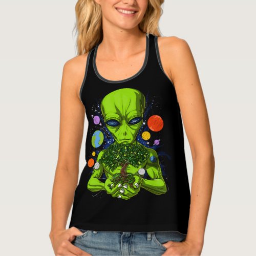 Space Alien Tree Of Life UFO Extraterrestrials Tank Top