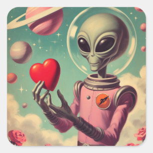 Space Alien Valentine Sci Fi Romantic Valentine's Square Sticker