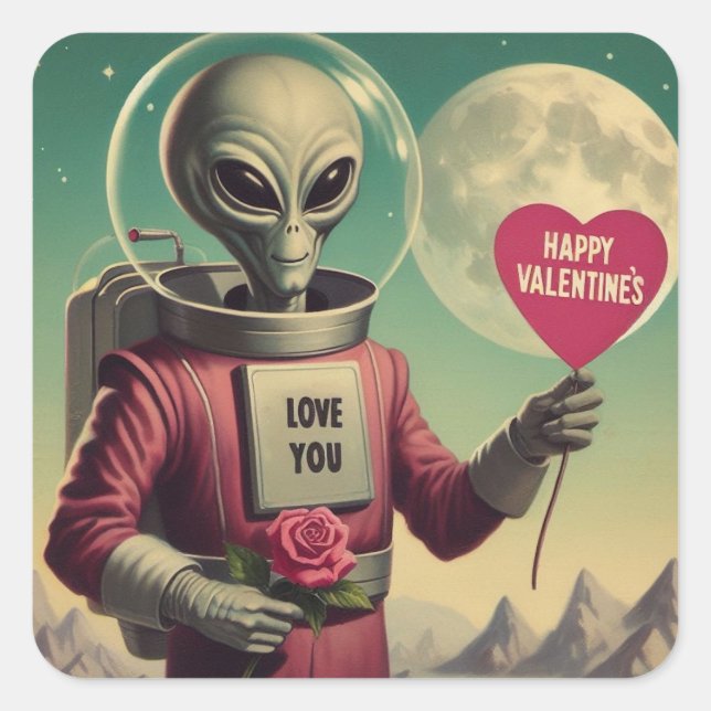 Space Alien Valentine Sci Fi Romantic Valentine's Square Sticker (Front)
