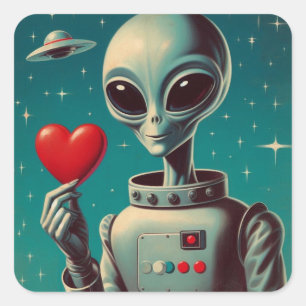 Space Alien Valentine Sci Fi Romantic Valentine's Square Sticker