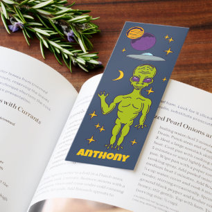 Space Alien with Flying Saucer Personalized Bookmarks