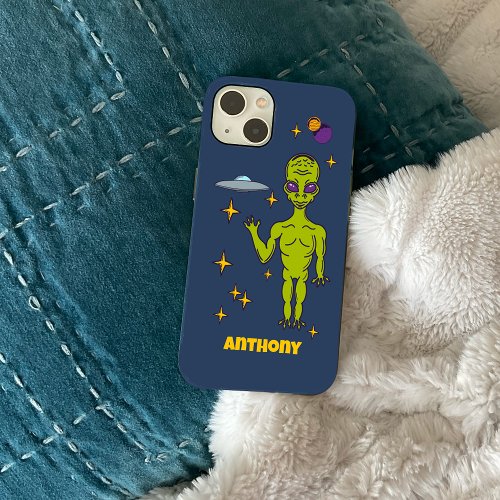 Space Alien with Flying Saucer Personalized Case_Mate iPhone 14 Case