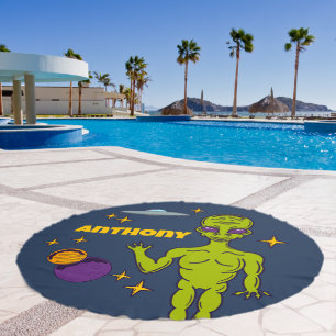 Space Alien with Flying Saucer Personalized Sci-Fi Beach Towel