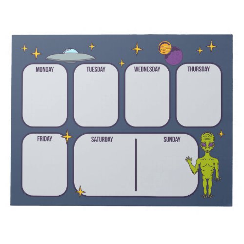 Space Alien with Flying Saucer Planner Pad