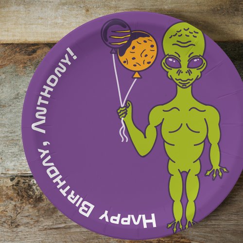 Space Alien with Planet Balloons Birthday Party Paper Plates