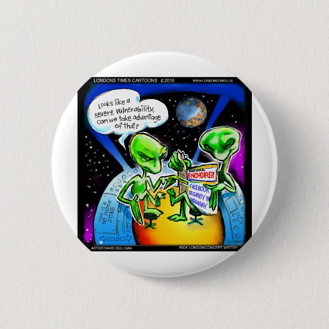 Space Aliens Discover Social Media Fun Gifts & Tee Button (Front)