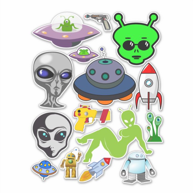 Space aliens grays ufo clipart collage sheet  sticker (Front)