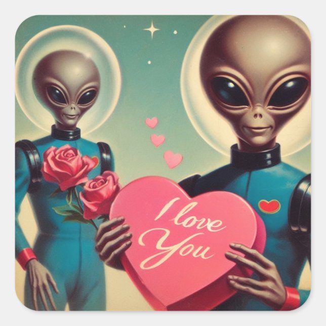 Space Aliens Valentine Sci Fi Romantic Valentine's Square Sticker (Front)