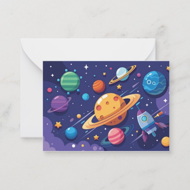 Space and planet theme note card (Front)