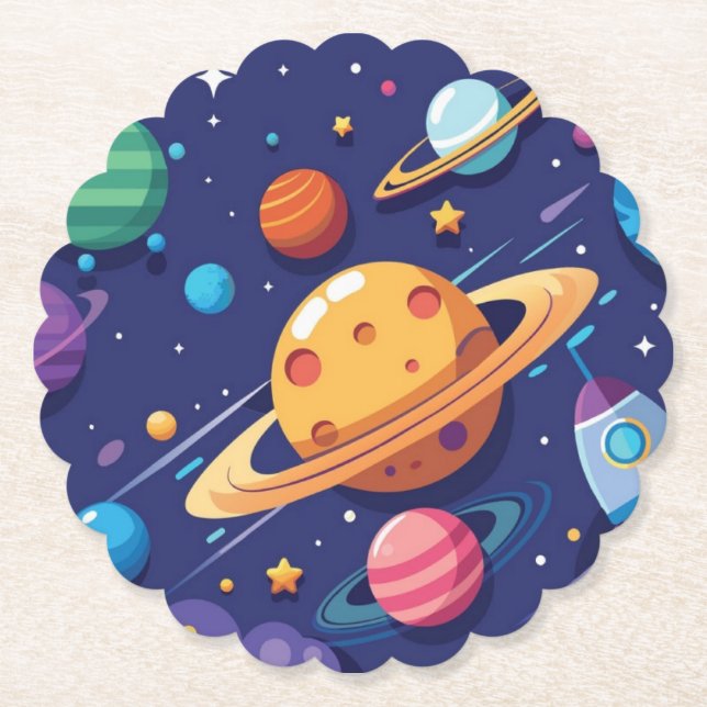 Space and planet theme paper coaster (Front)
