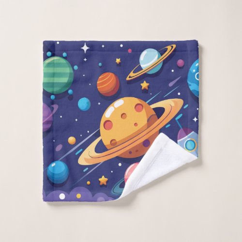 Space and planet theme wash cloth
